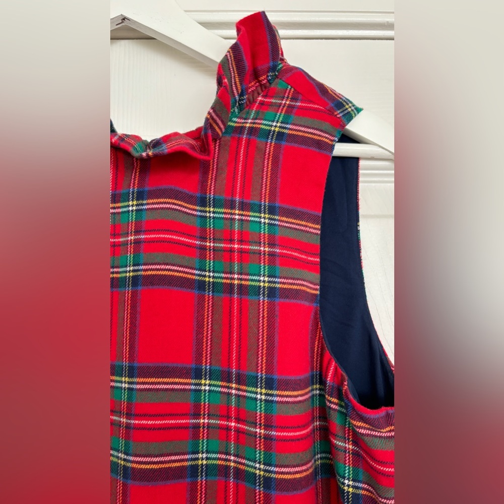 Vineyard Vines Holiday Plaid bow back ruffle collar shift dress